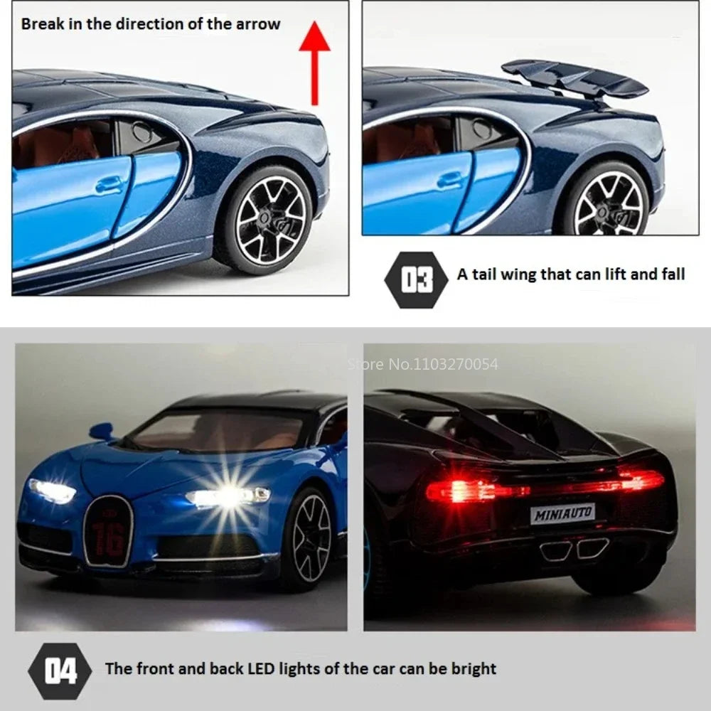 Auto Bugatti Chiron 1/32 Juguete Coleccionable con Luz y Sonido